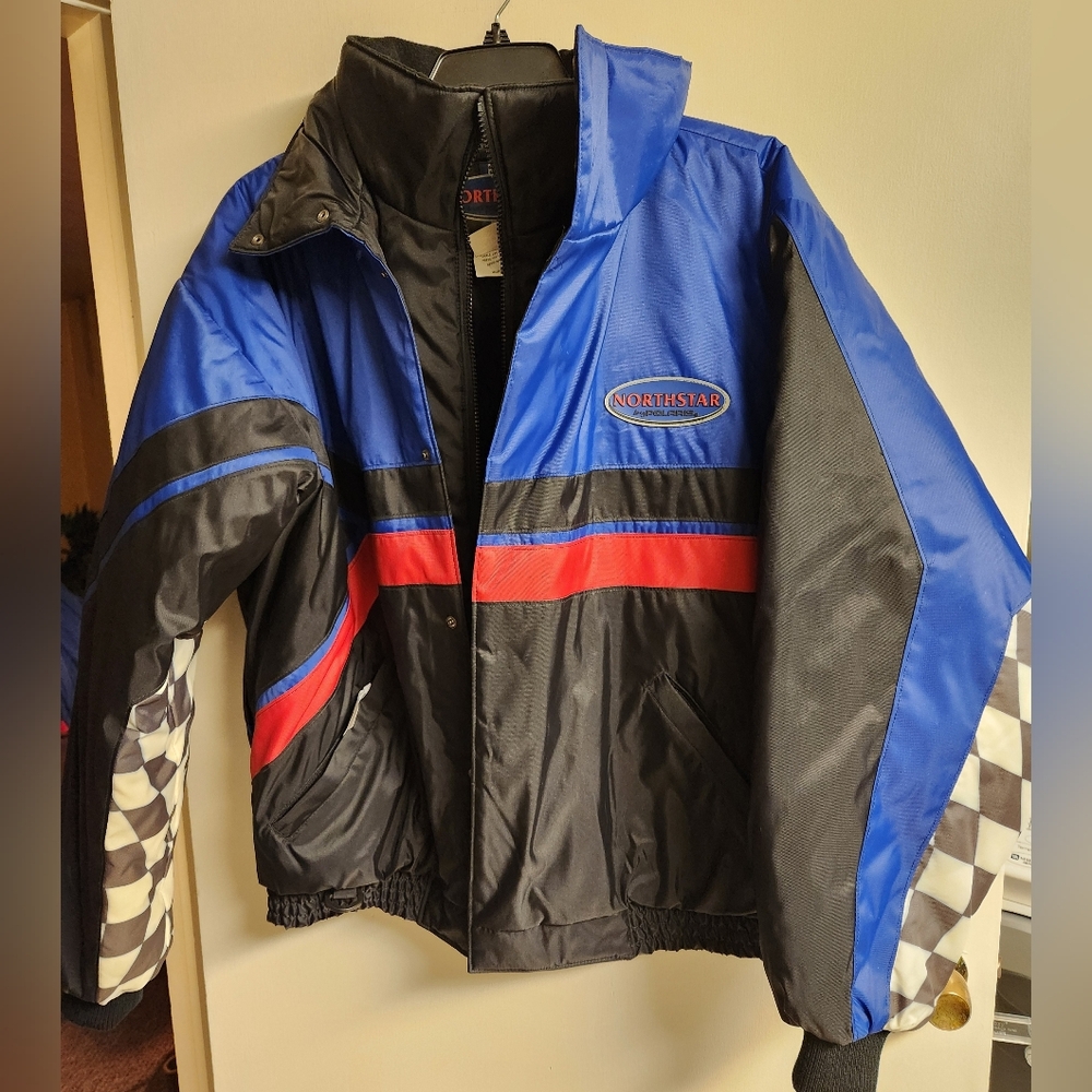 Men's Blue and Black Bomber/Ski Jacket, Size XL, Heavy, Zip & Snap Closure.
